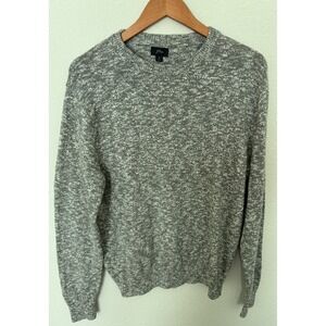 J Crew Sweater Men's M Pullover Gray White Heathered Knit Crew Neck Preppy